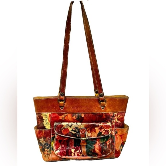 Patricia Nash Handbags - Patricia Nash Bolsena Tote English Mums Multi Brown Earthy Floral Leather Bag